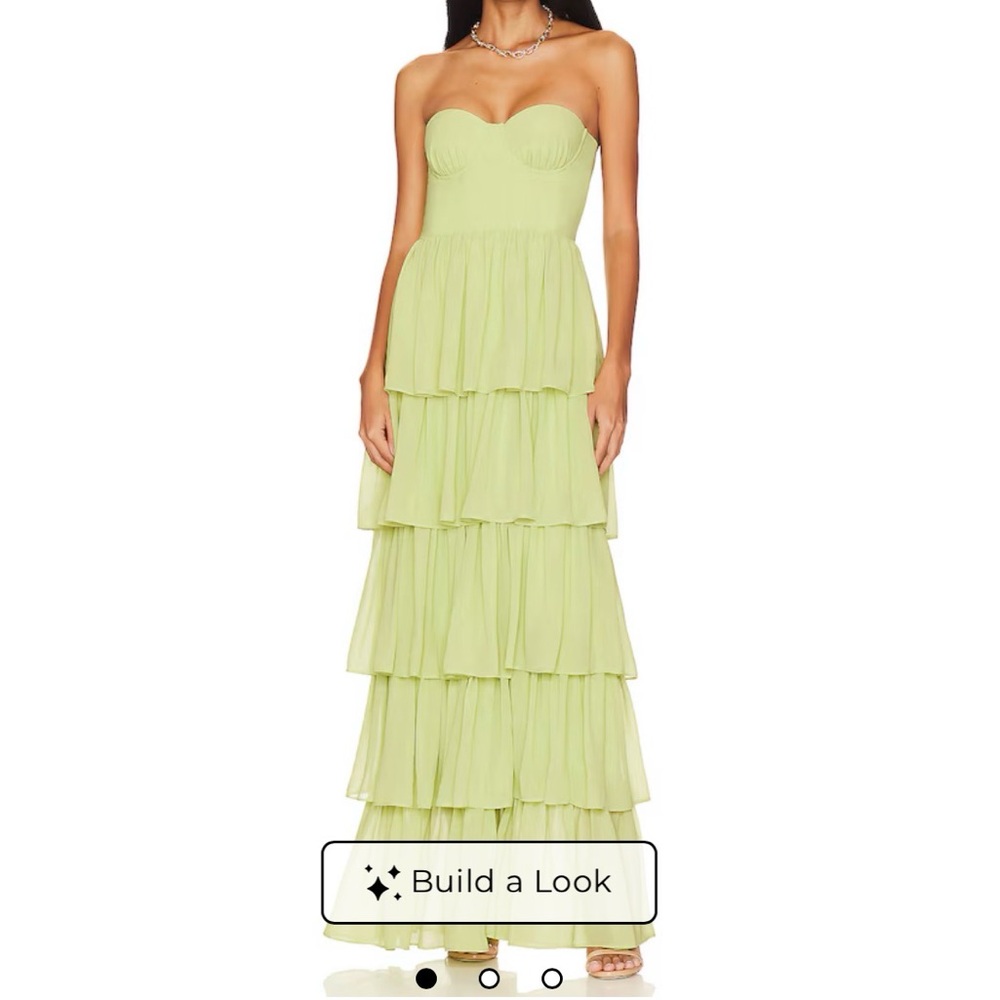 Lovers + Friends Strapless Green Tiered Dress